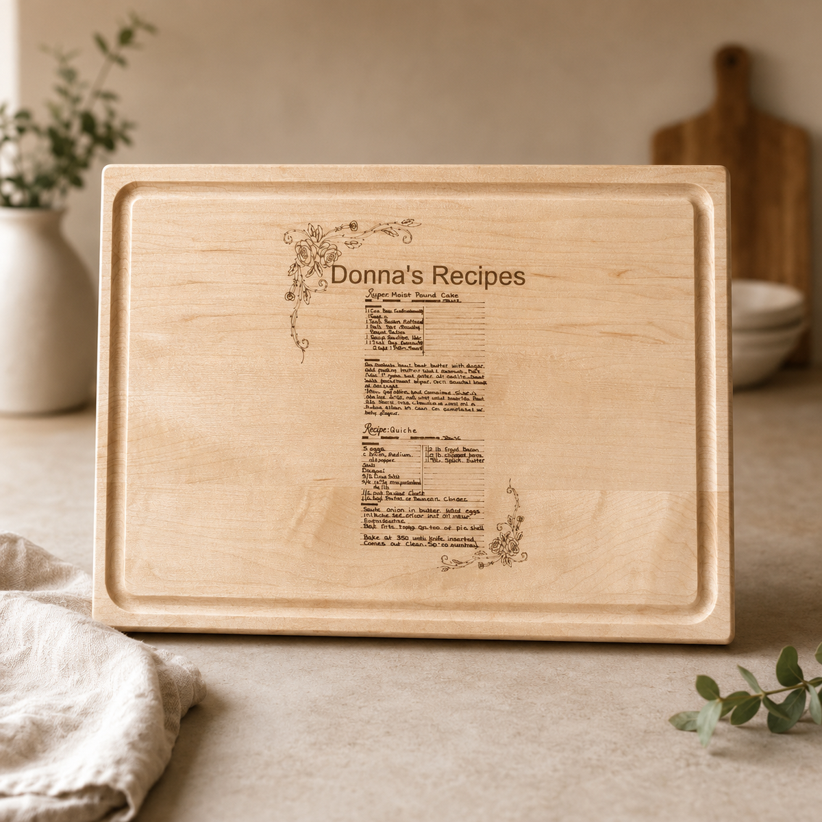 Heirloom Cutting Board with 2 Hand Written Recipe