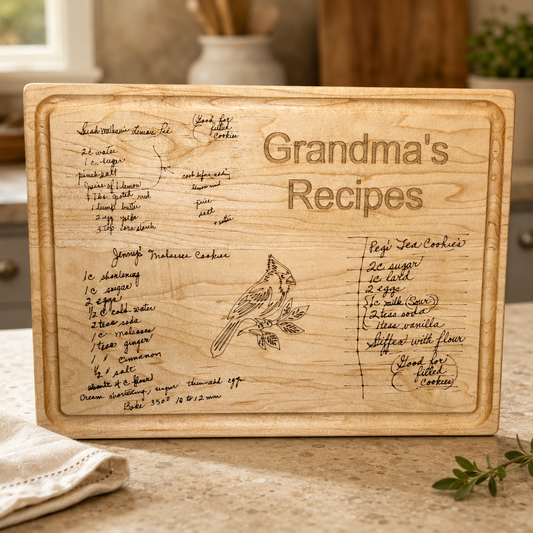Heirloom Cutting Board with 3 Hand Written Recipe
