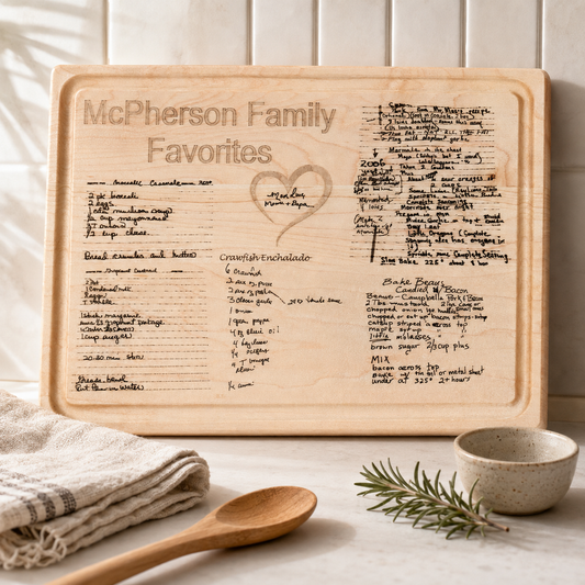Heirloom Cutting Board with 5 Hand Written Recipe