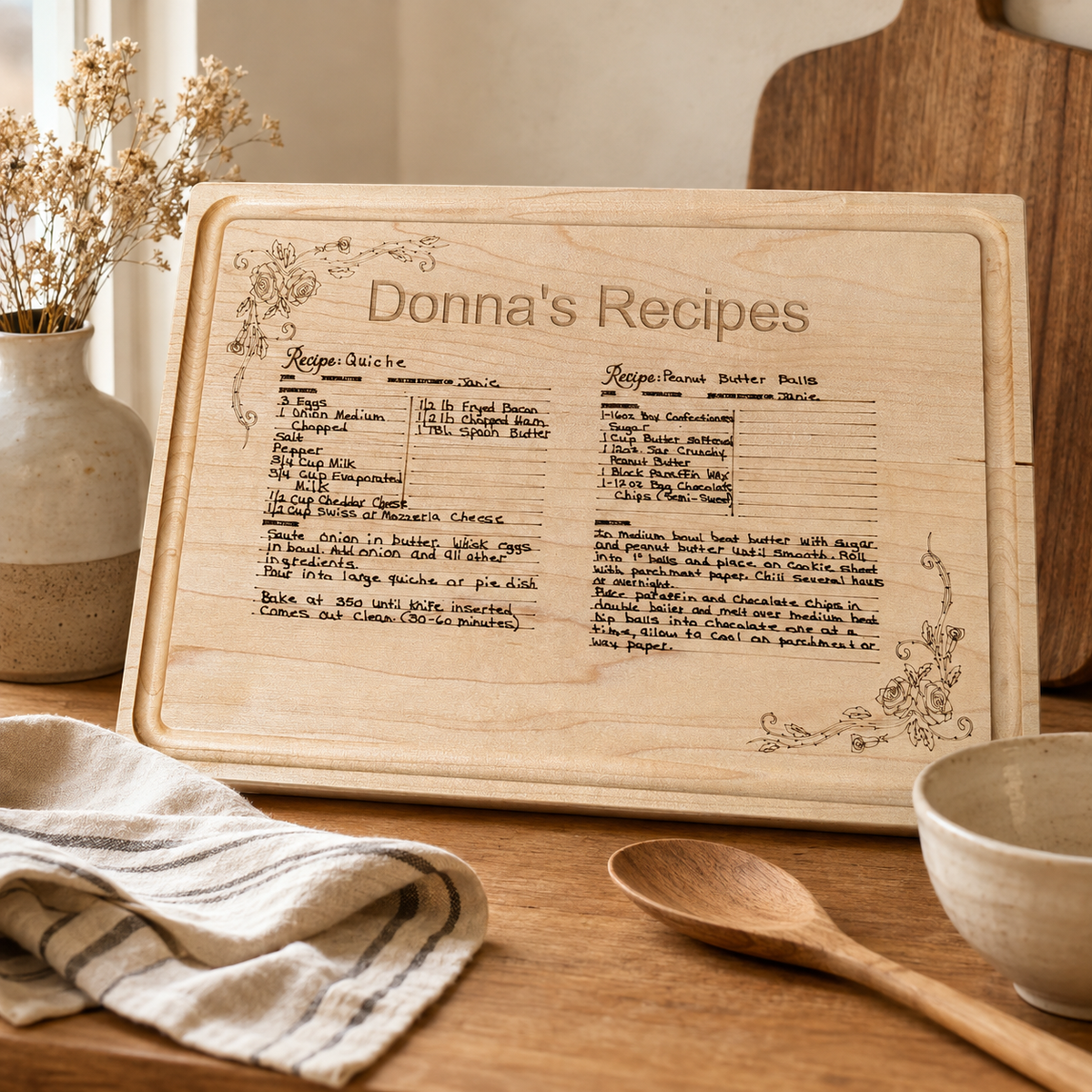 Heirloom Cutting Board with 2 Hand Written Recipe